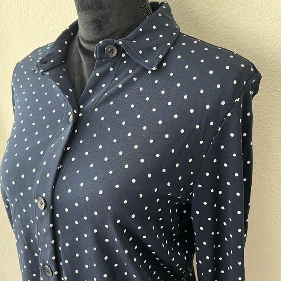 Liz Claiborne petite navy blue button down blouse with white dots - Picture 6 of 8
